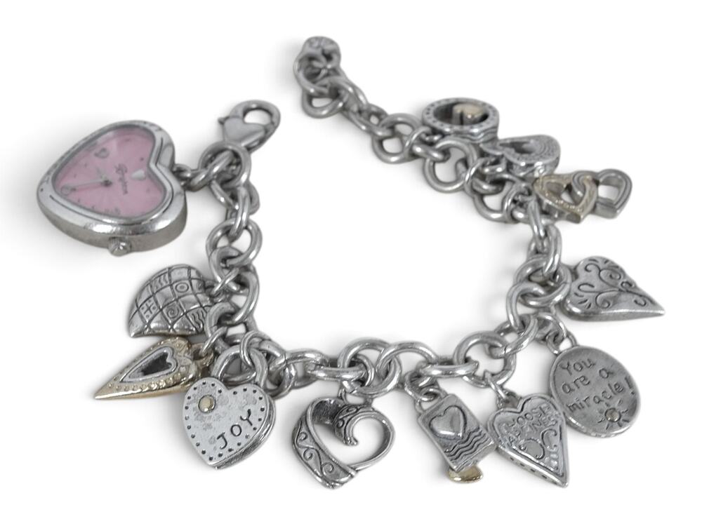 Brighton Power of Pink Heart Watch Charm Bracelet Vintage Working